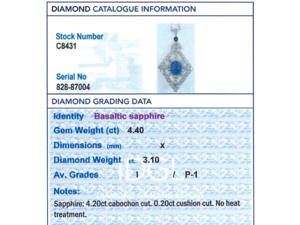 antique sapphire brooch gradind card