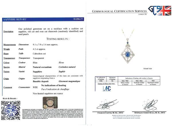 antique sapphire brooch grading certificate