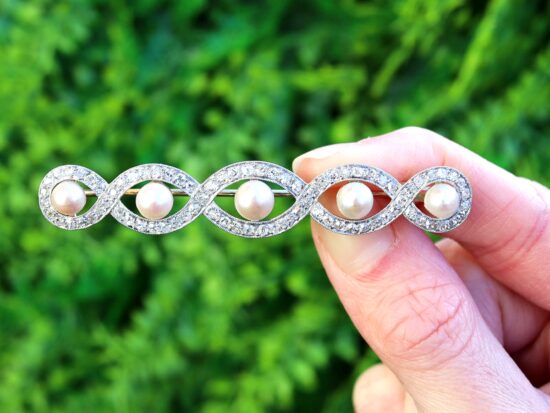 Natural Pearl and Diamond Brooch outside