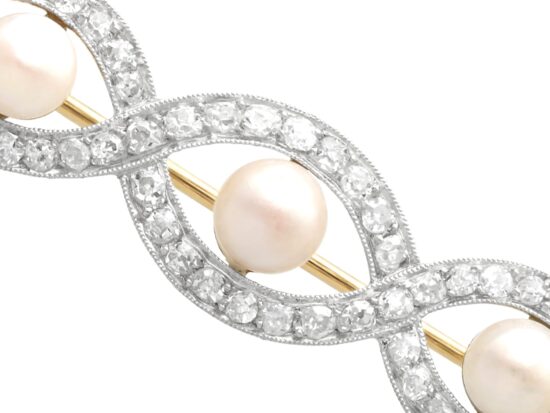 Natural Pearl and Diamond Brooch close up