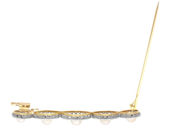 Natural Pearl and Diamond Brooch open