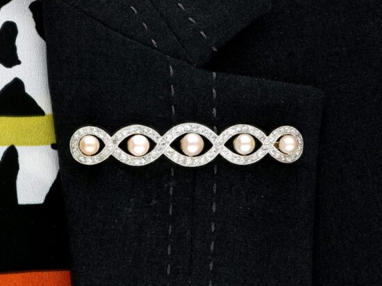 Natural Pearl and Diamond Brooch wearing