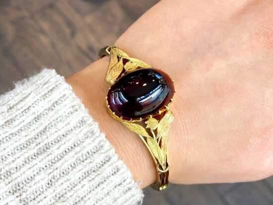 Garnet Gold Bangle On Wrist
