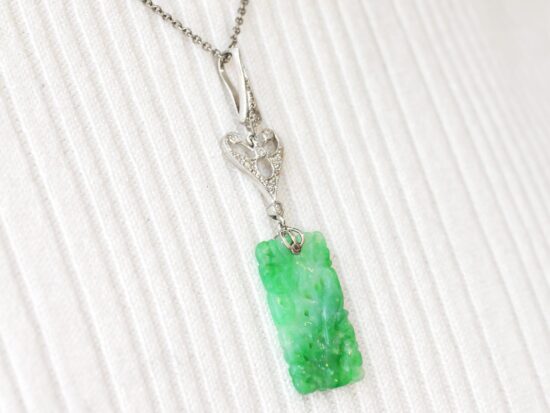 White Gold Jade Pendant Front