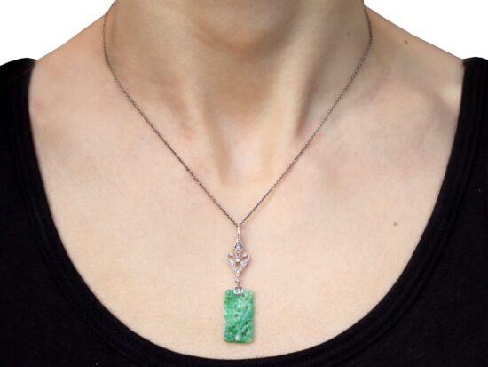 Wearing Antique Carved Jade Pendant