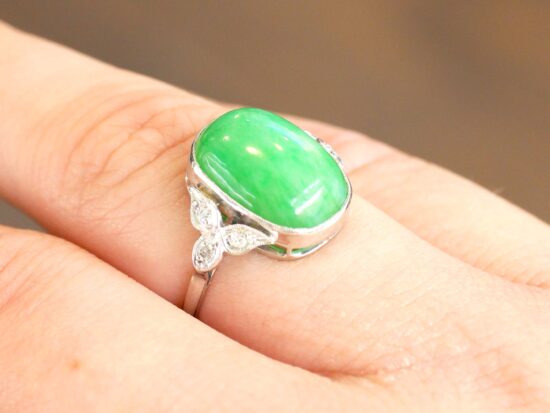 White Gold Jadeite Ring Closeup