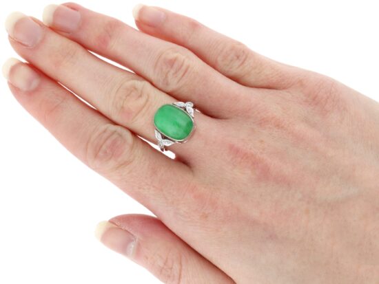 Jadeite Ring On Hand Closeup