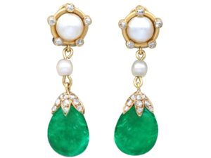 Colombian Emerald and Pearl Drop Earrings