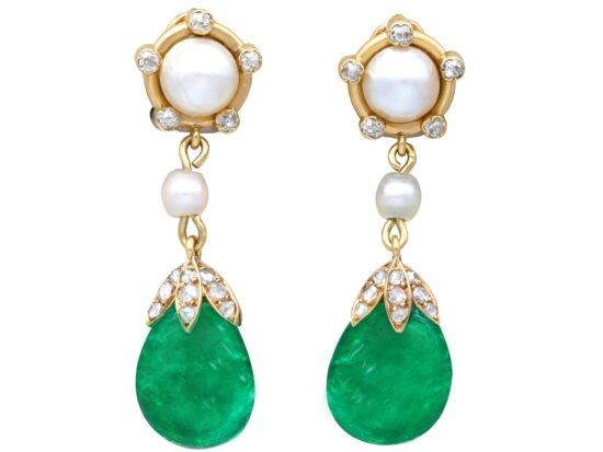 Colombian Emerald and Pearl Drop Earrings
