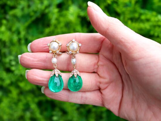 Emerald Pearl Drop Earrings Outside