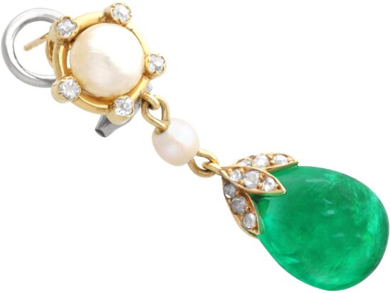Victorian Emerald Pearl Earrings Detail