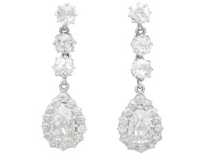 Old European Pear Diamond and Platinum Drop Earring