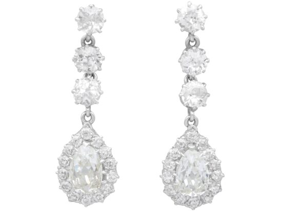 Old European Pear Diamond and Platinum Drop Earring