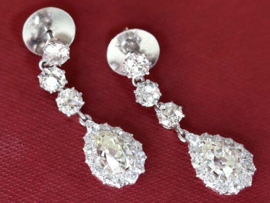 Antique Pear Diamond Drop Earrings