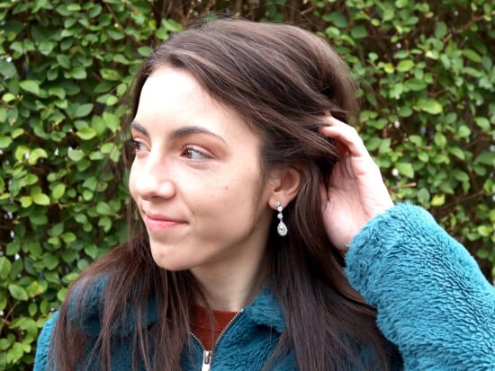 Diamond Earrings On Ear Closeup