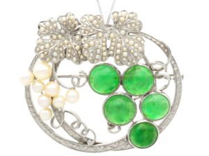 Chrysoprase Seed Pearl Brooch Front