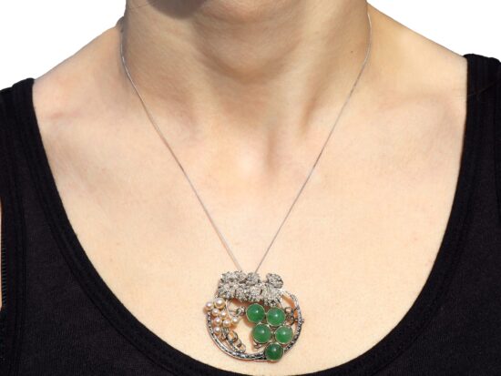 Chrysoprase Pendant Being Worn