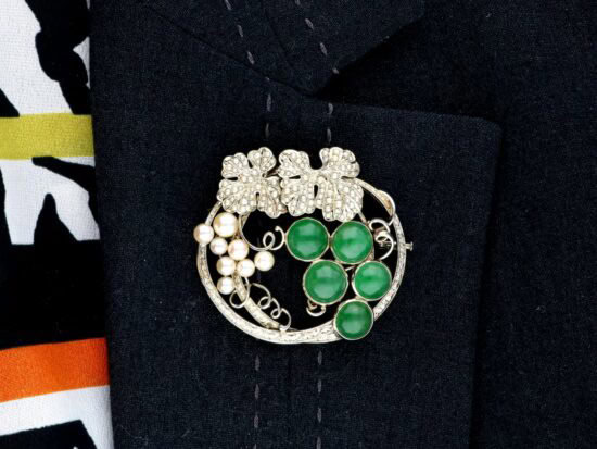 Chrysoprase Pearl Brooch Worn
