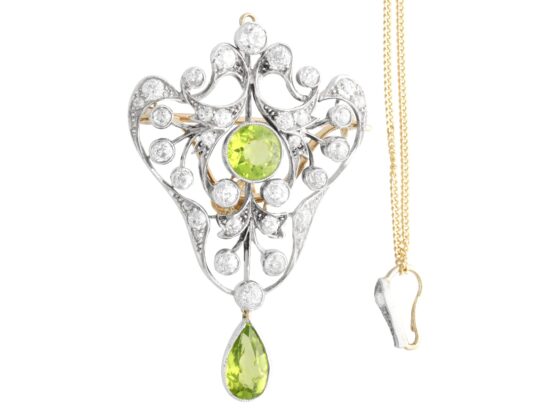 Antique Peridot Pendant Brooch with chain detached