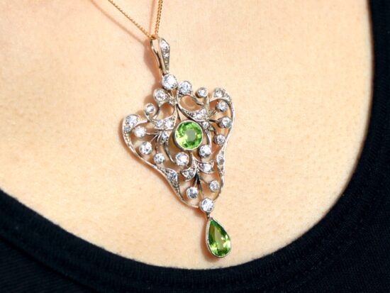 Antique Peridot Pendant wearing