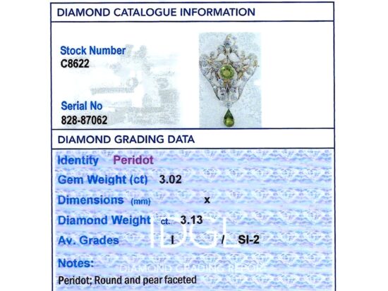 Antique Peridot Pendant Brooch grading card