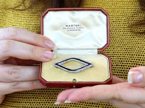 Cartier Black Onyx and Diamond Brooch boxed