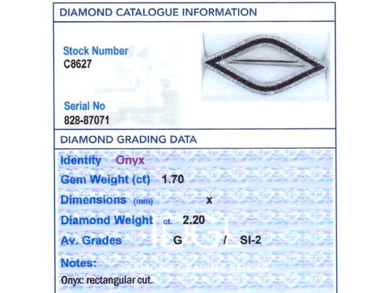 Cartier Black Onyx and Diamond Brooch grading card