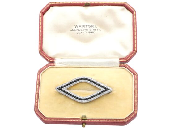 boxed Cartier Black Onyx and Diamond Brooch