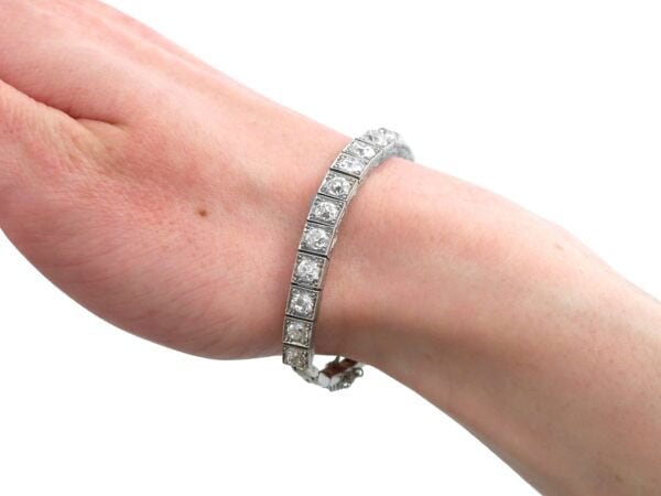 old cut antique diamond bracelet on wrist