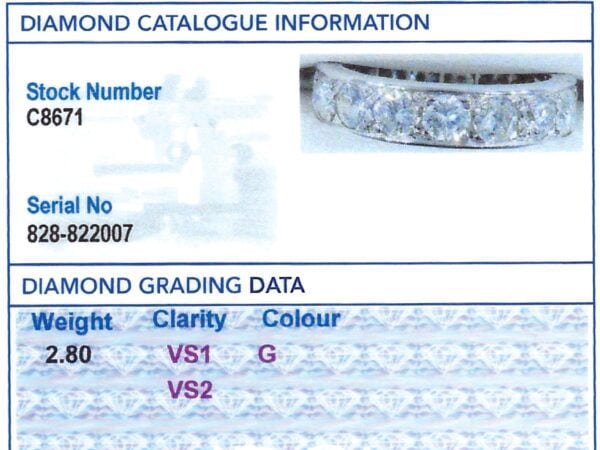 2.8 Carat Diamond Eternity Ring grading card