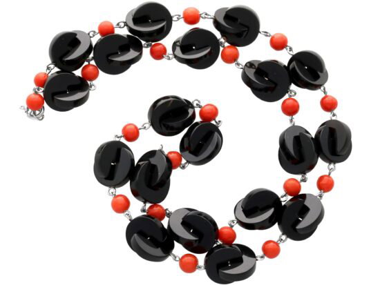 Vintage Onyx and Coral Necklace