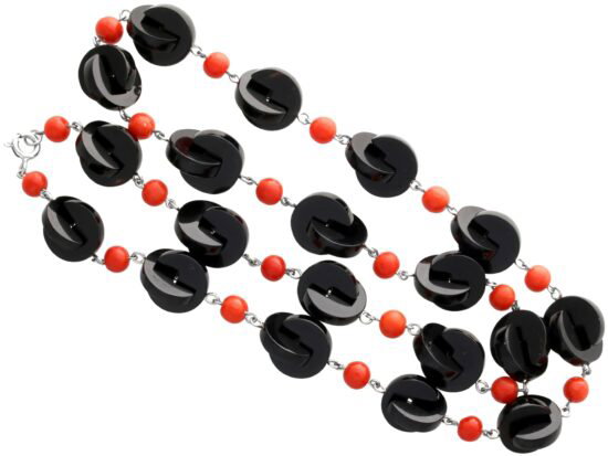 Vintage Onyx and Coral Necklace