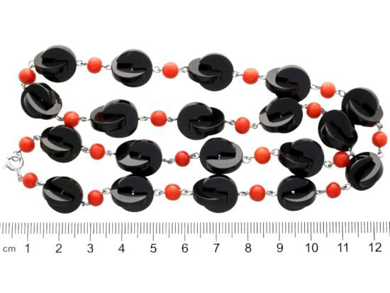 Vintage Onyx and Coral Necklace size