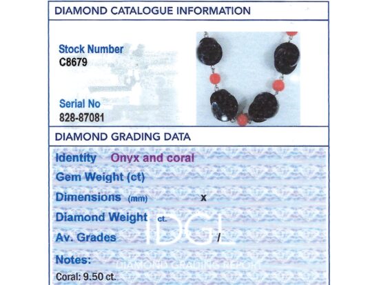 Vintage Onyx and Coral Necklace grading card
