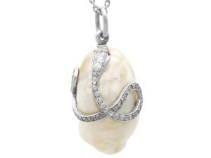 Pearl Diamond and Ruby Snake Pendant