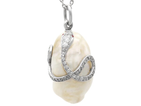 Pearl Diamond and Ruby Snake Pendant