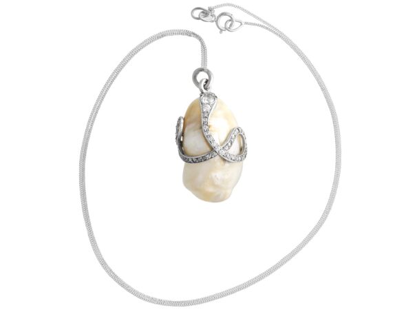 Pearl Diamond and Ruby Snake Pendant on chain