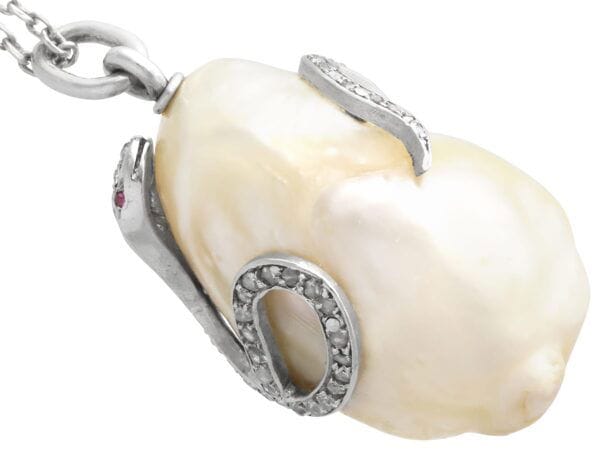 Antique Pearl Pendant with Rubies and Diamonds