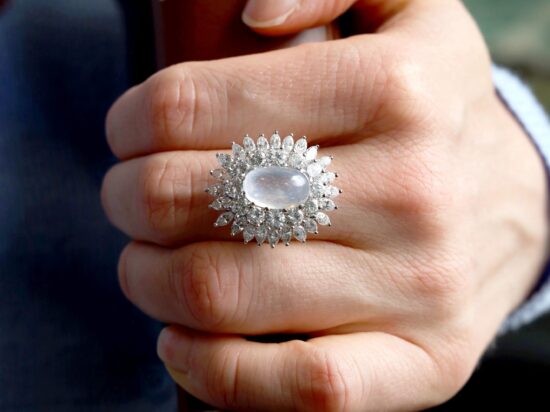 moonstone ring with diamonds wearing