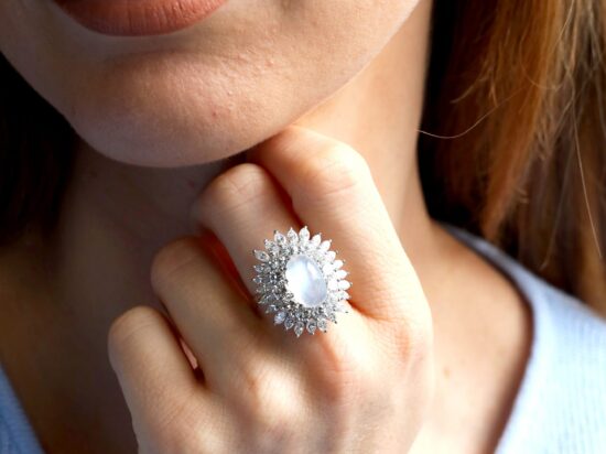 moonstone ring with diamonds wearing