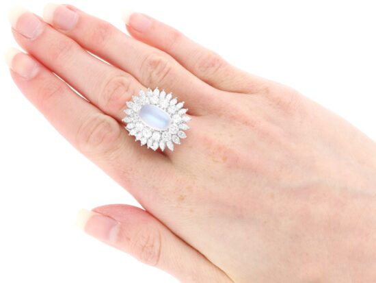 Moonstone Cocktail Ring with Diamonds wearing