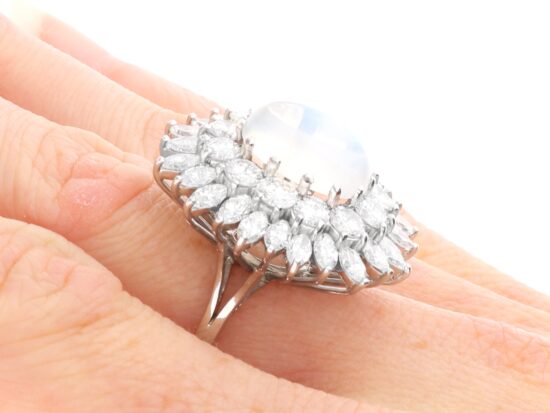 Moonstone Cocktail Ring with Diamonds on hand