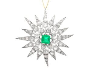Victorian Emerald and Diamond Star Brooch Pendant