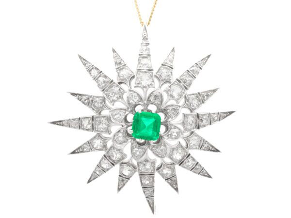Victorian Emerald and Diamond Star Brooch Pendant