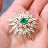 Victorian Emerald and Diamond Star Brooch in Hand