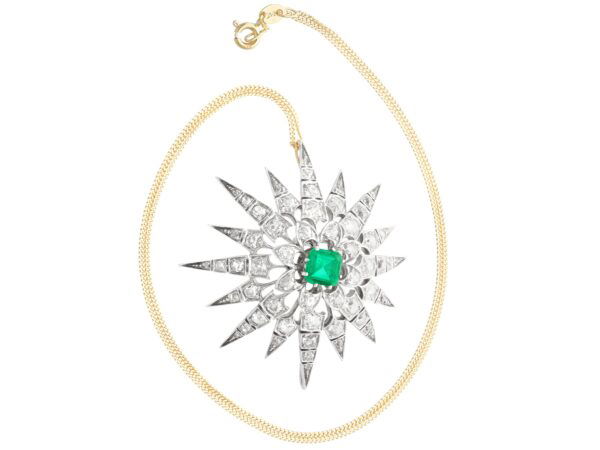 Victorian Emerald and Diamond Star Pendant and Chain
