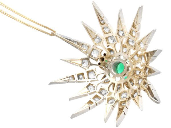reverse of Victorian Emerald and Diamond Star Pendant