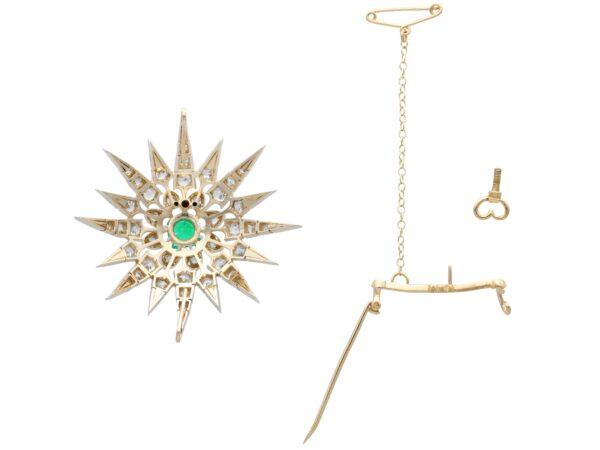 Victorian Emerald and Diamond Star Brooch Pendant Components