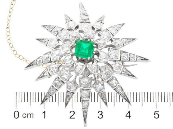Victorian Emerald and Diamond Star Brooch size