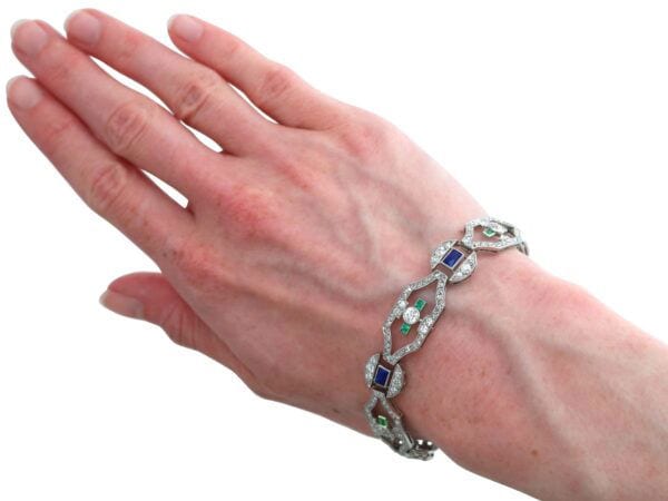 Emerald Sapphire Diamond Bracelet On Wrist